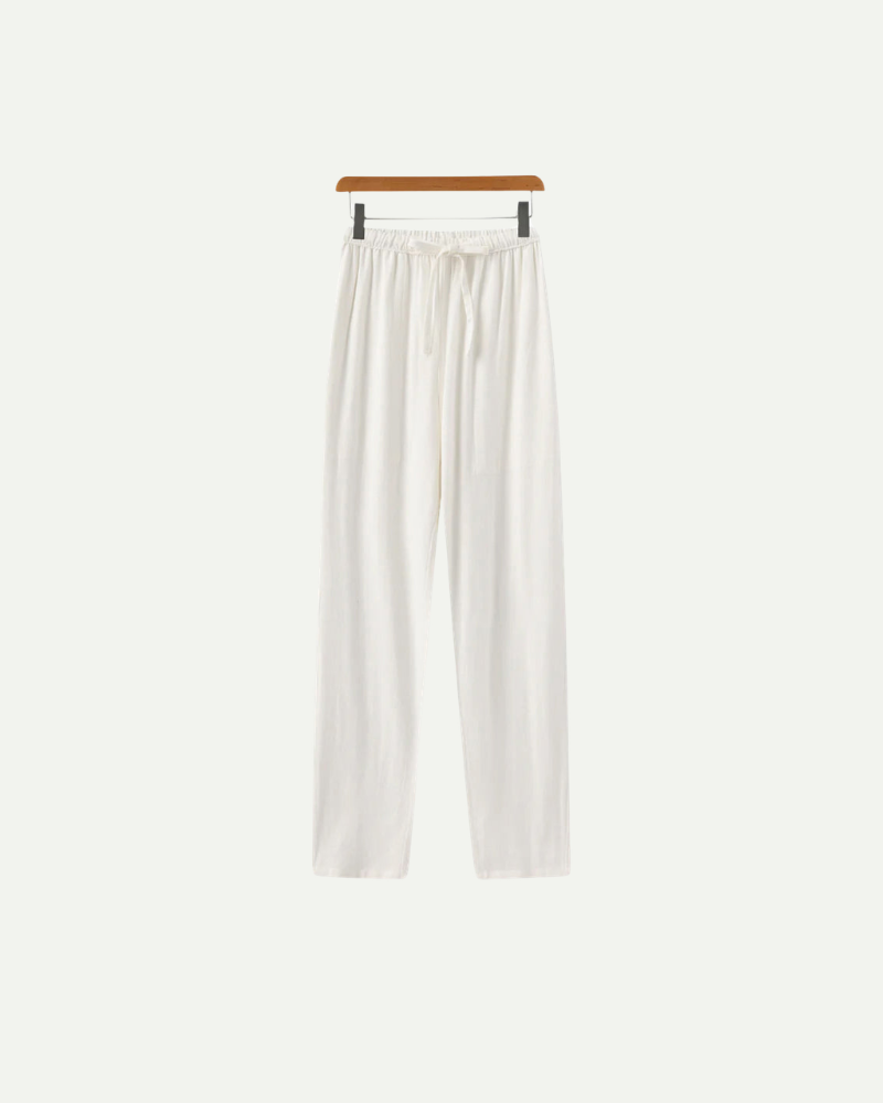 White Linen Trousers Front View Minimal Design