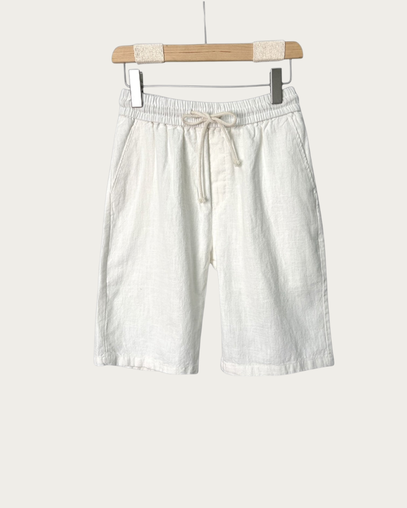 white linen shorts men front view relaxed fit