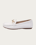 White Flat Loafers Women Side View Chain Detail