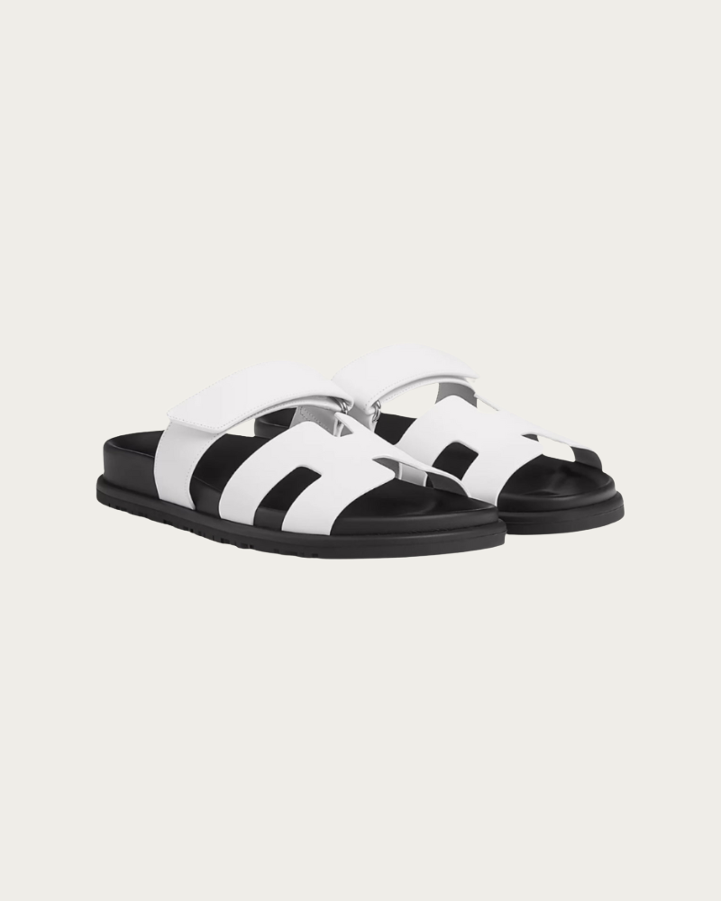 black and white velcro strap sandals side view open toe design