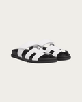 black and white velcro strap sandals side view open toe design