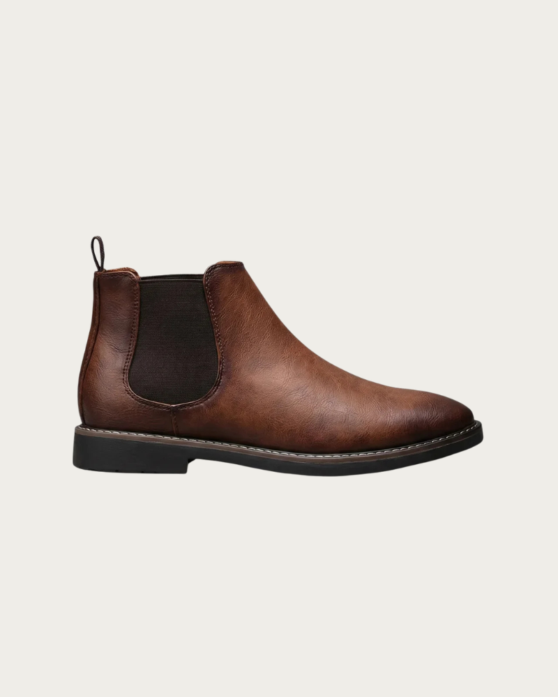 Brown Leather Chelsea Boots Men Side View Minimal Design