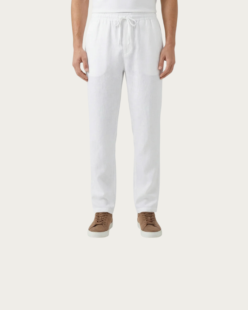 white linen trousers men front view straight leg relaxed fit