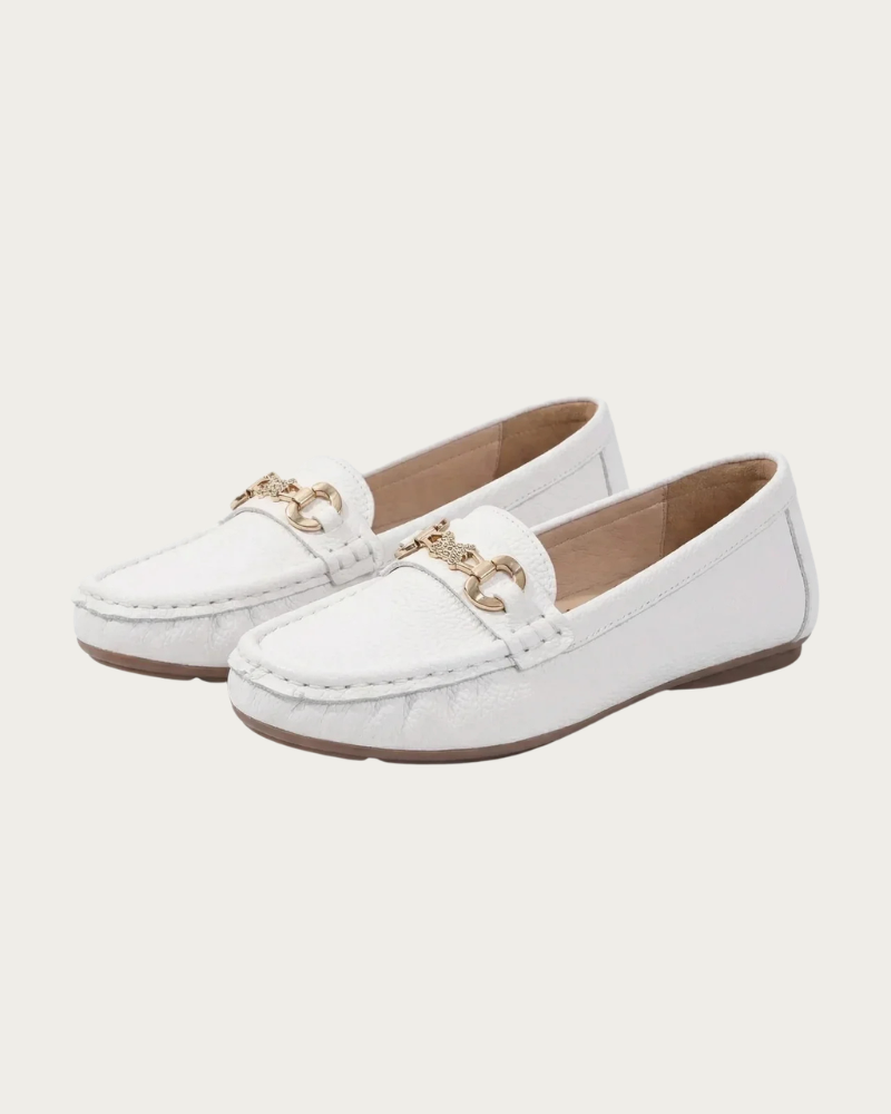 White Loafers Pair Front View Chain Detail