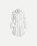 White Shirt Dress Women Front View Long Sleeve Classic Fit