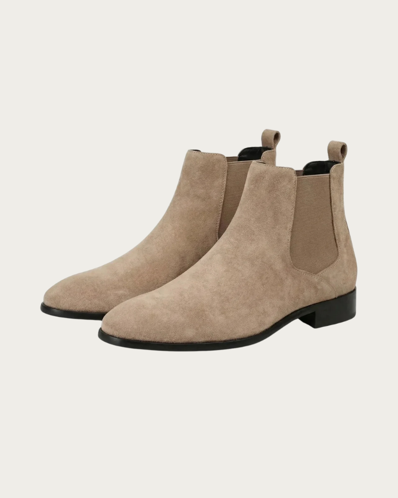 Beige Chelsea Boots Pair Front View Minimal Design