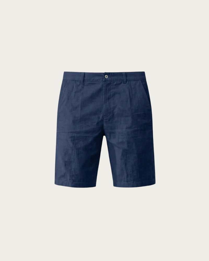 navy shorts men front view minimal design knee length