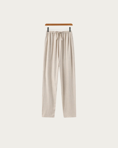 Beige Linen Trousers Flat Lay Front View Minimal Design