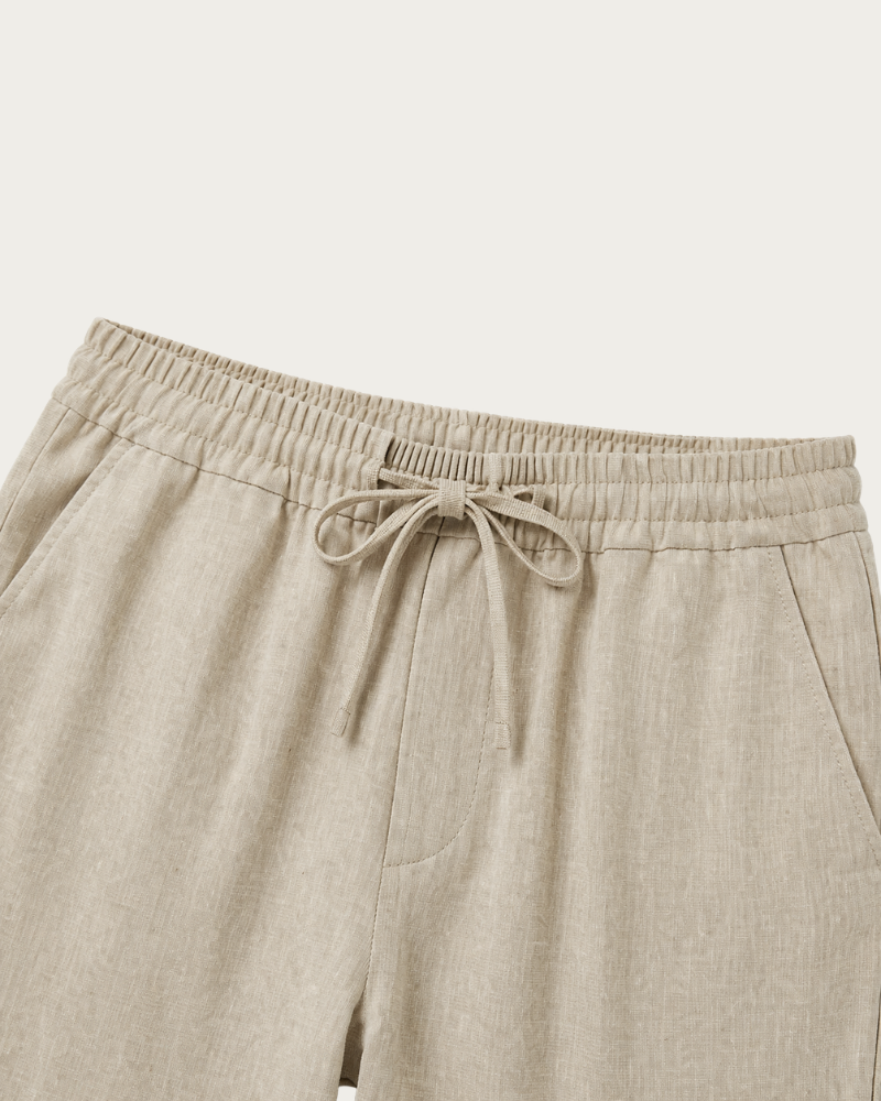 close up of drawstring waistband trousers detail fabric