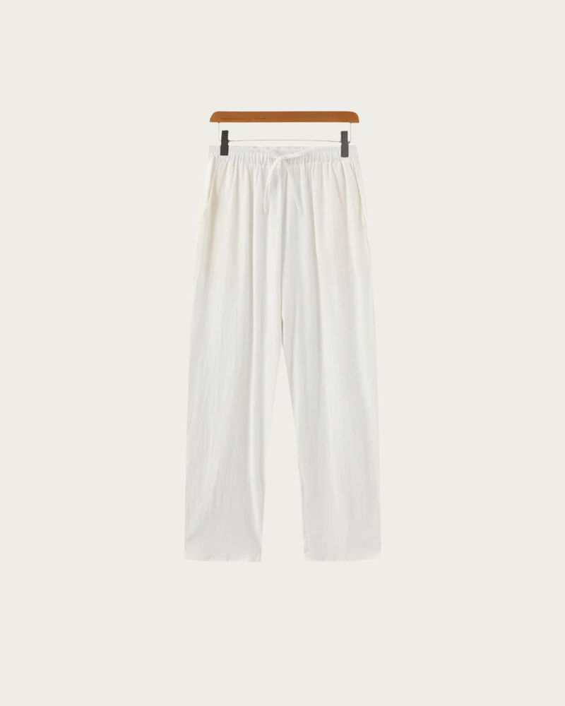 White Linen Trousers Front View Clean Summer Style