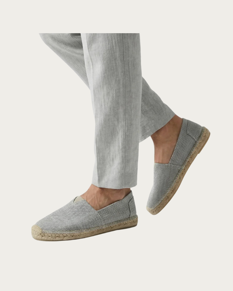 Man Wearing Grey Summer Loafers With Light Trousers Casual Outfit