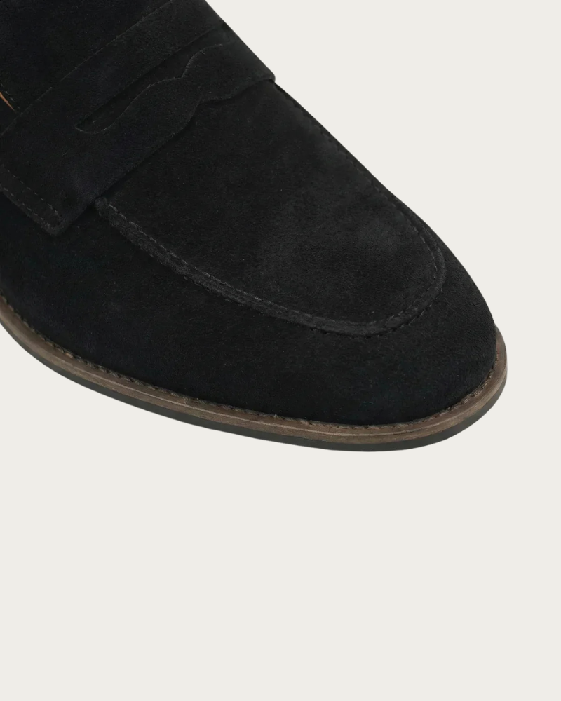 Close Up Of Black Suede Loafers Texture Detail