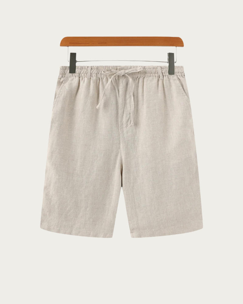 Beige Linen Shorts Front View Minimal Design