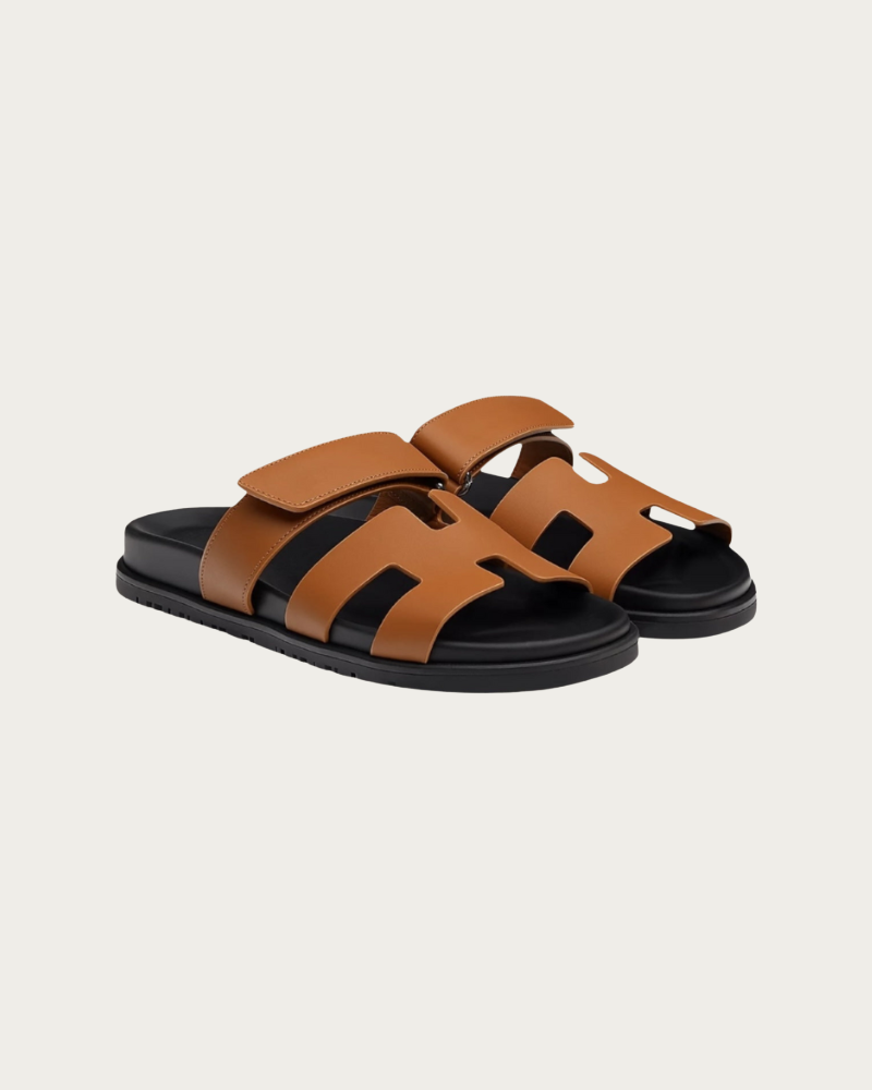 brown velcro sandals side view minimal design