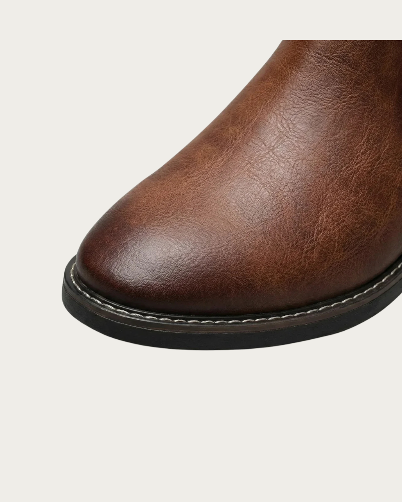 Close Up Of Brown Leather Chelsea Boots Texture Detail