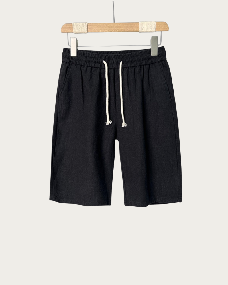 black linen shorts men front view relaxed fit minimal design