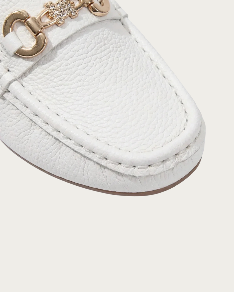 Close Up Of White Loafers Chain Detail And Texture