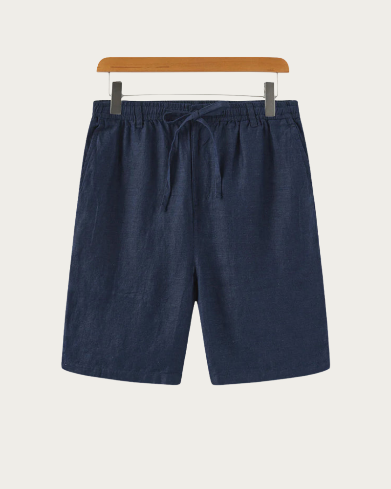 Blue Linen Shorts Front View Relaxed Fit