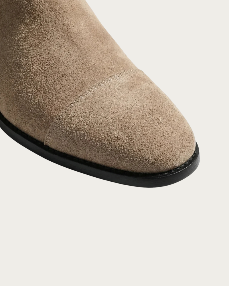 Close Up Of Beige Chelsea Boots Suede Texture Detail