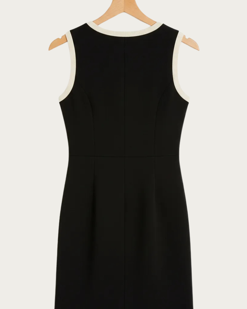 black sleeveless knit dress back view simple A-line shape