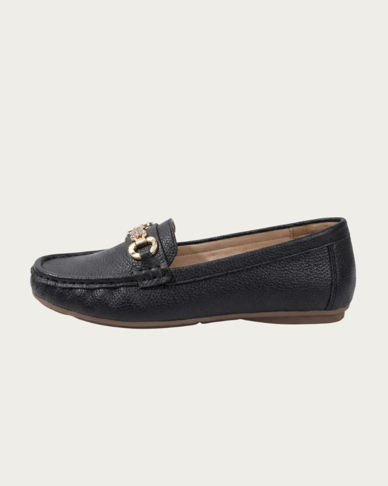 Black Flat Loafers Women Side View Minimal Design