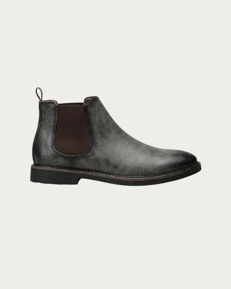 Dark Grey Chelsea Boots Men Side View Casual Look