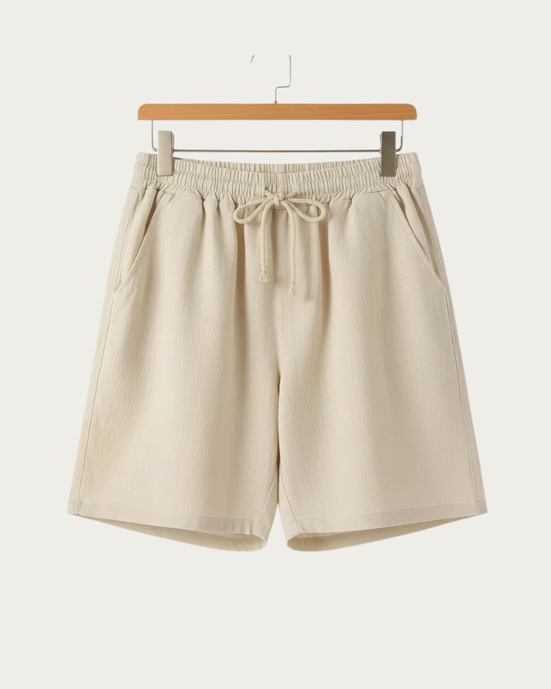 beige linen shorts front view minimalist summer style