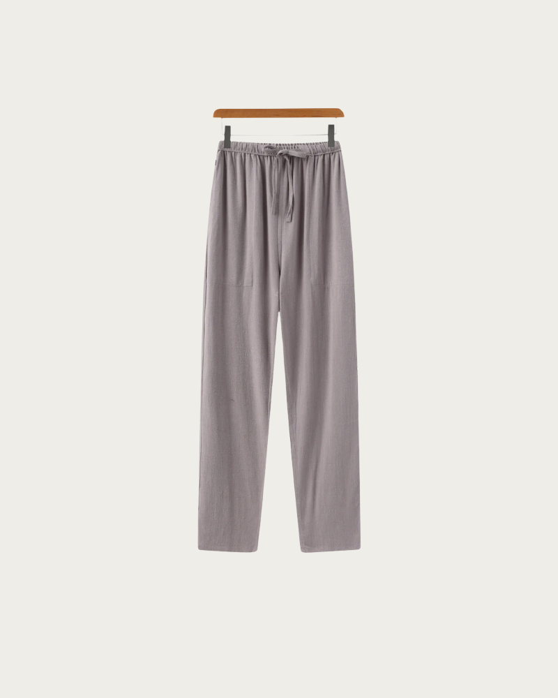 Grey Linen Trousers Front View Relaxed Fit