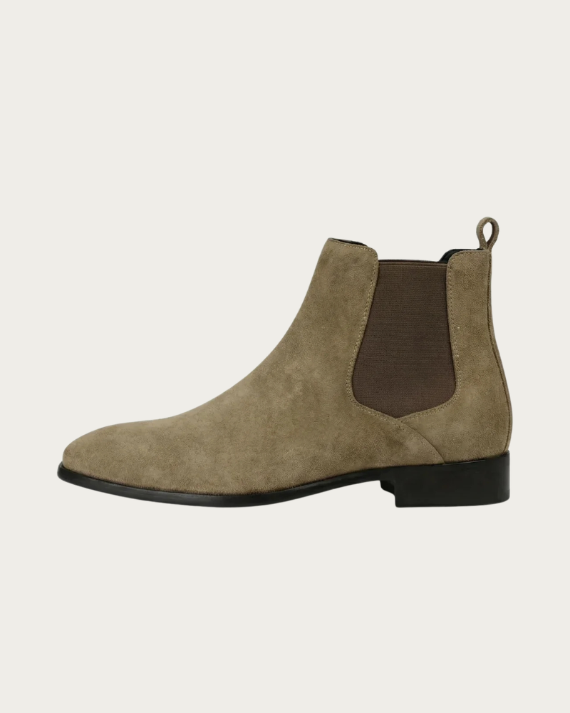 Khaki Chelsea Boots Men Side View Minimal Design