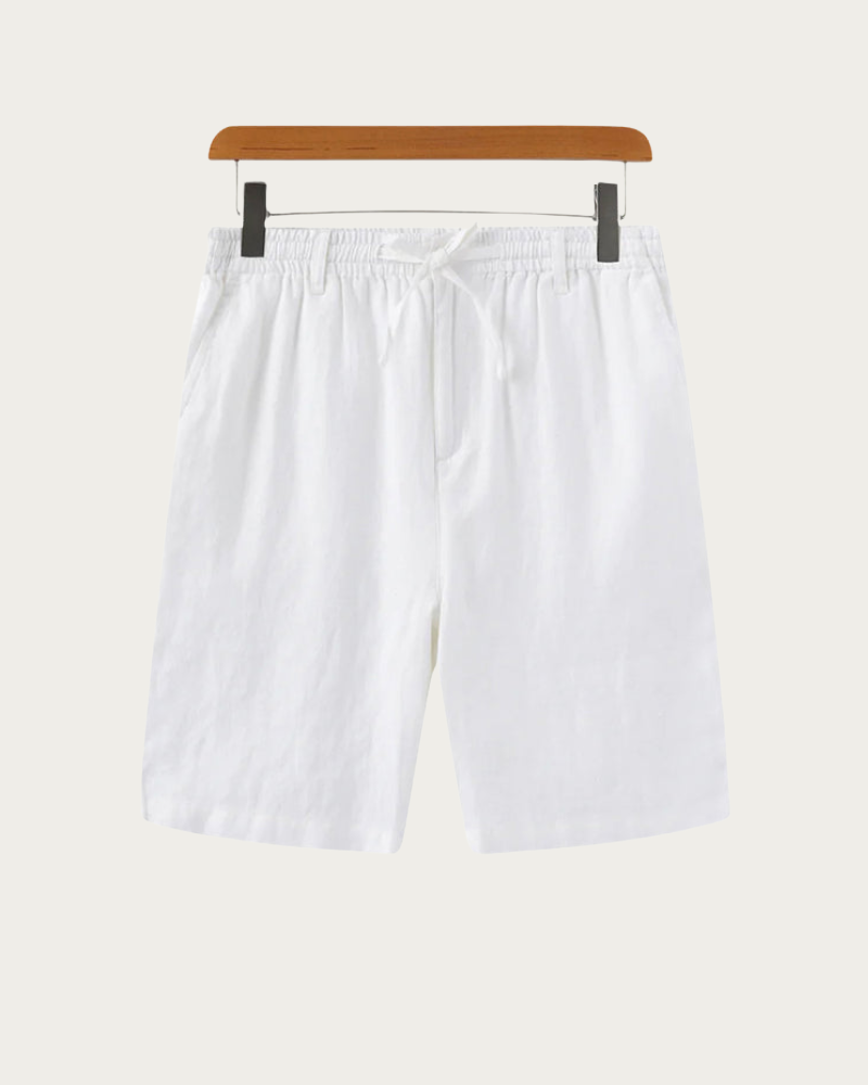 White Linen Shorts Front View Minimal Design