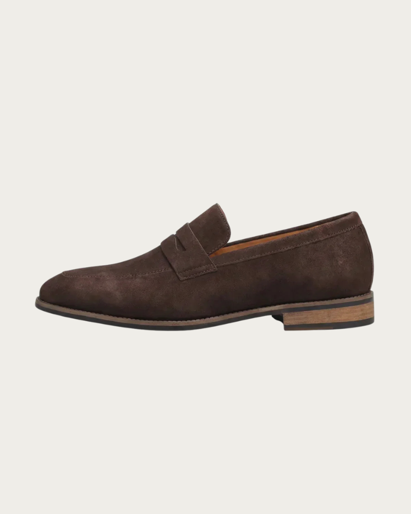 Brown Suede Loafers Side View Minimal Design