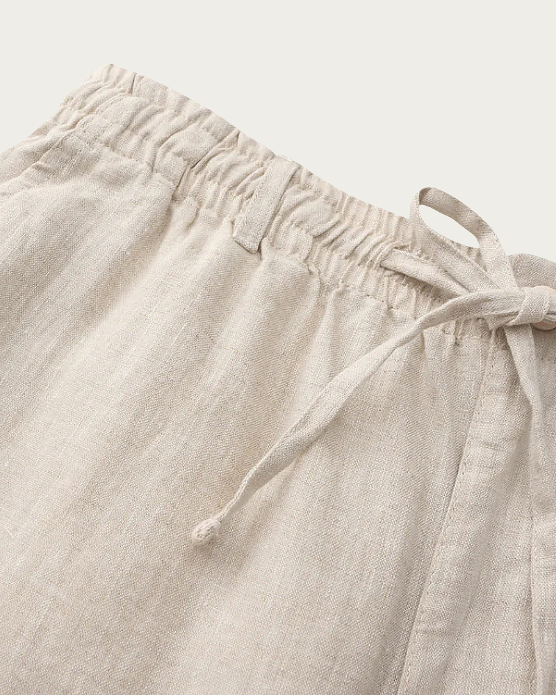 Beige Linen Shorts Flat Lay Front View