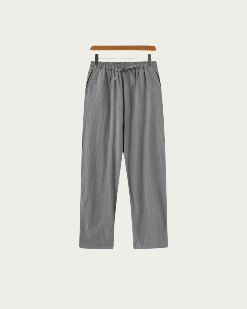 Grey Linen Trousers Front View Relaxed Fit