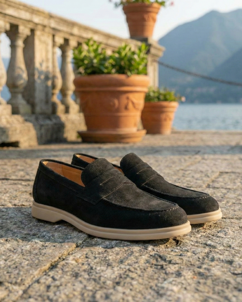 Black Leather Loafers Side View Minimal Design
