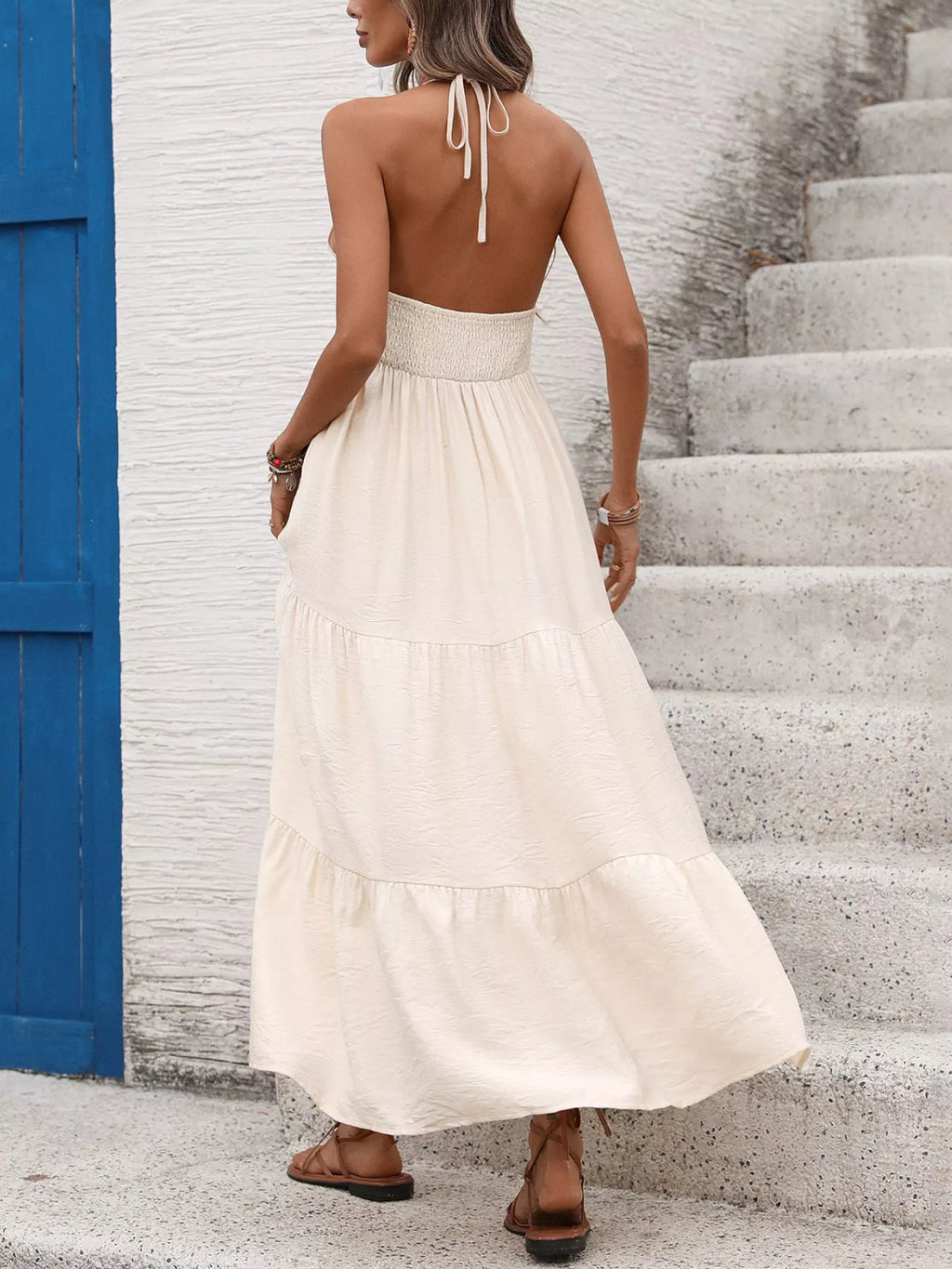 Woman Wearing Maxi Dress Back View A Line Fit