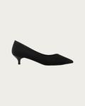 black suede kitten heel pumps side view pointed toe design