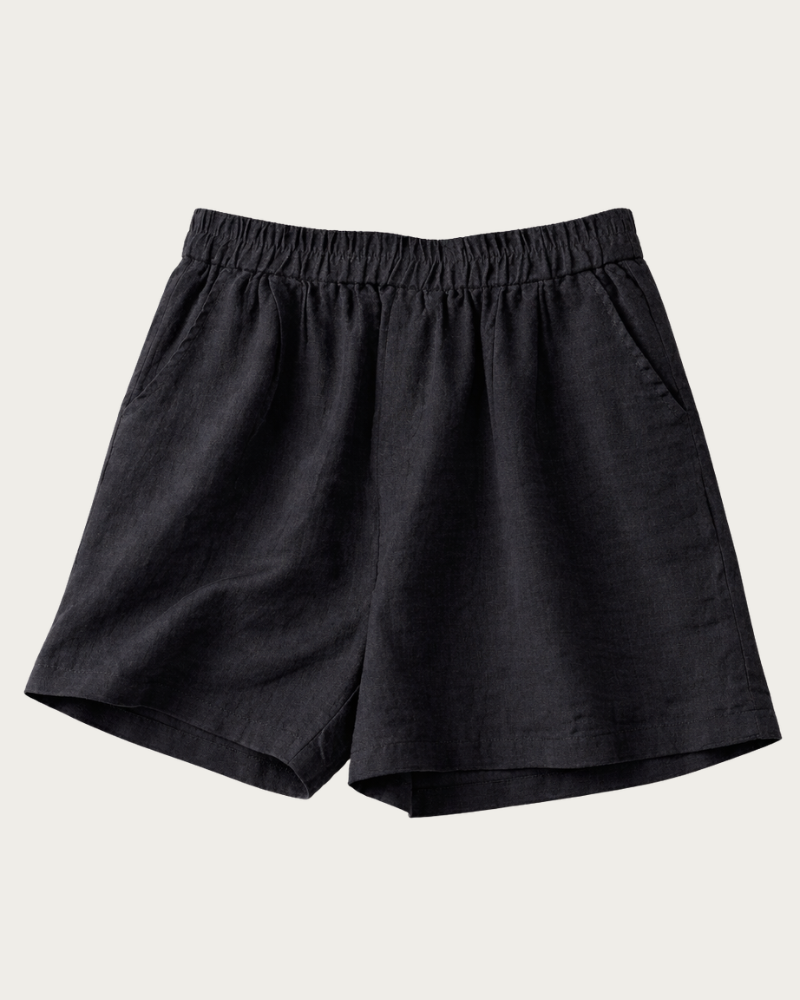 black linen shorts front view minimal design