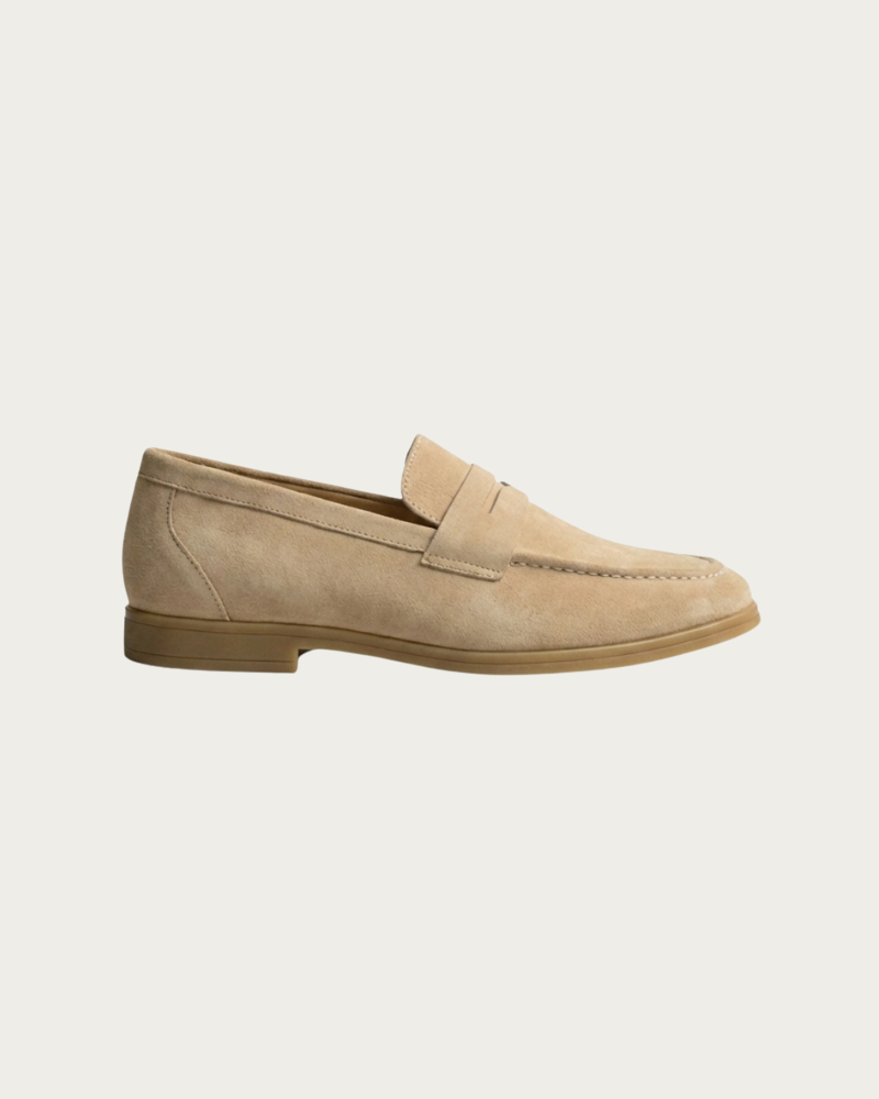 Beige Leather Loafers Men Side View Slip On Design