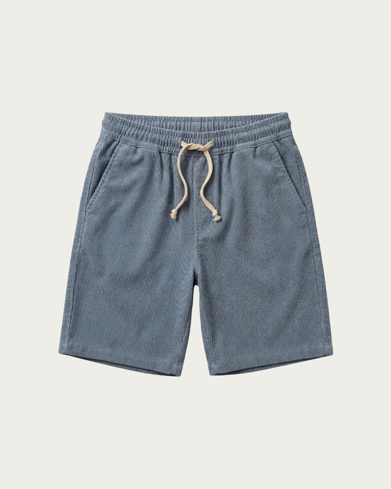 blue corduroy shorts men front view drawstring waist relaxed fit